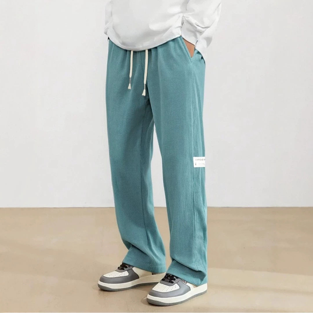 Men's wide cord pants in relaxed fit with drawstring, straight leg & label patch Mune Fashion