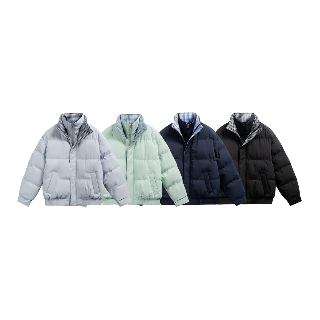 Men's Quilted Bomber Jacket with Checkered Inner Collar and Elastic Hem Mune Fashion