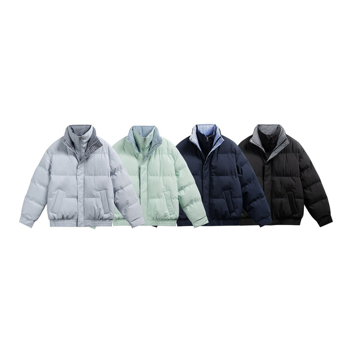Men's Quilted Bomber Jacket with Checkered Inner Collar and Elastic Hem Mune Fashion