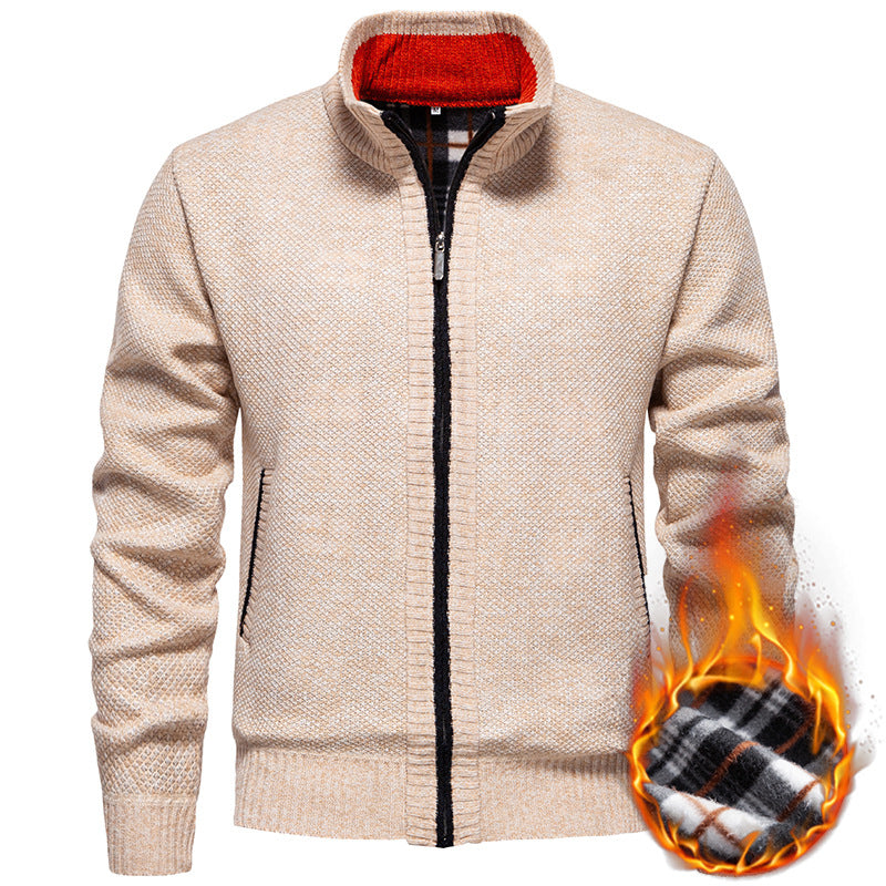 Men's structured knit cardigan with full zip and contrast-lined stand-up collar Mune Fashion