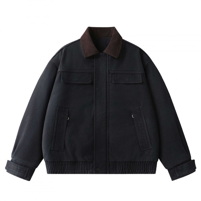 Men's Oversized Canvas Blouson with Cord Collar, Concealed Front Placket and Gathered Hem Mune Fashion