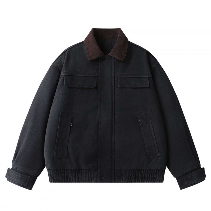 Men's Oversized Canvas Blouson with Cord Collar, Concealed Front Placket and Gathered Hem Mune Fashion