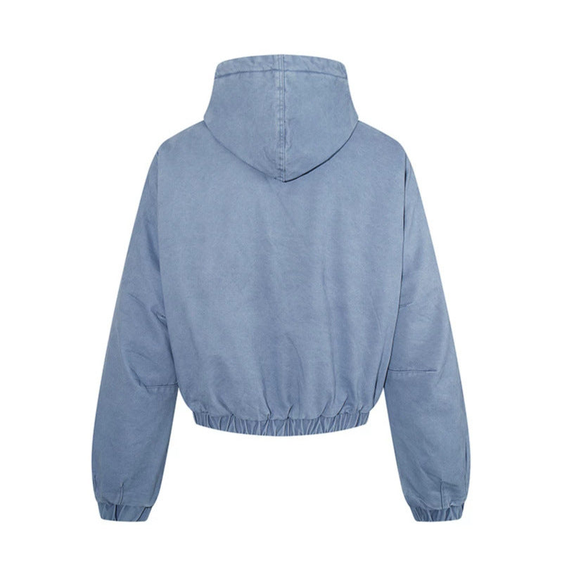 Women short cropped boxy hoodie jacket with quilted hood lining, patch pockets and elastic hem Mune Fashion