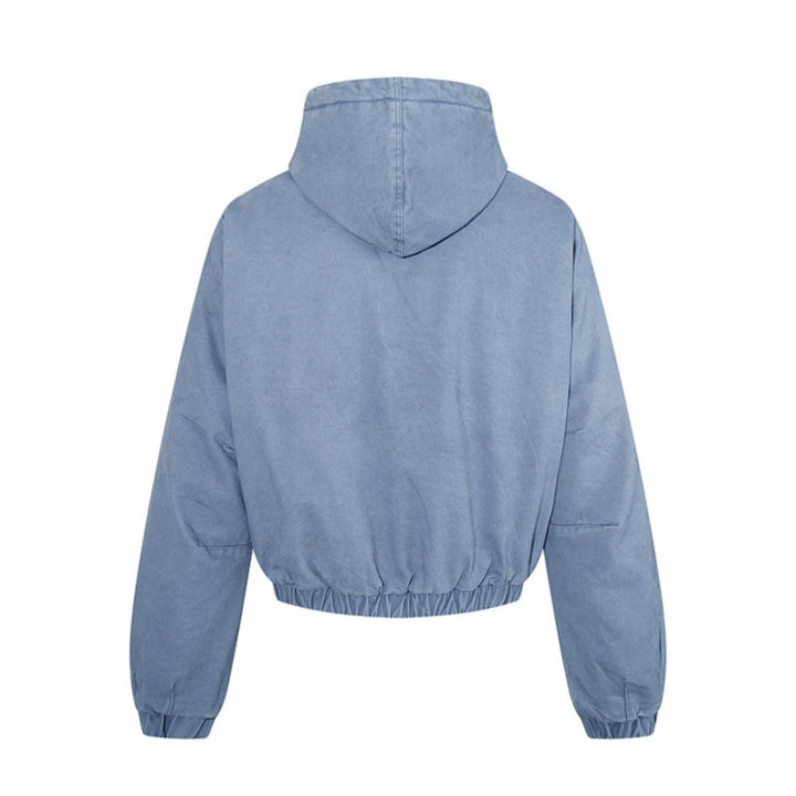 Women short cropped boxy hoodie jacket with quilted hood lining, patch pockets and elastic hem Mune Fashion