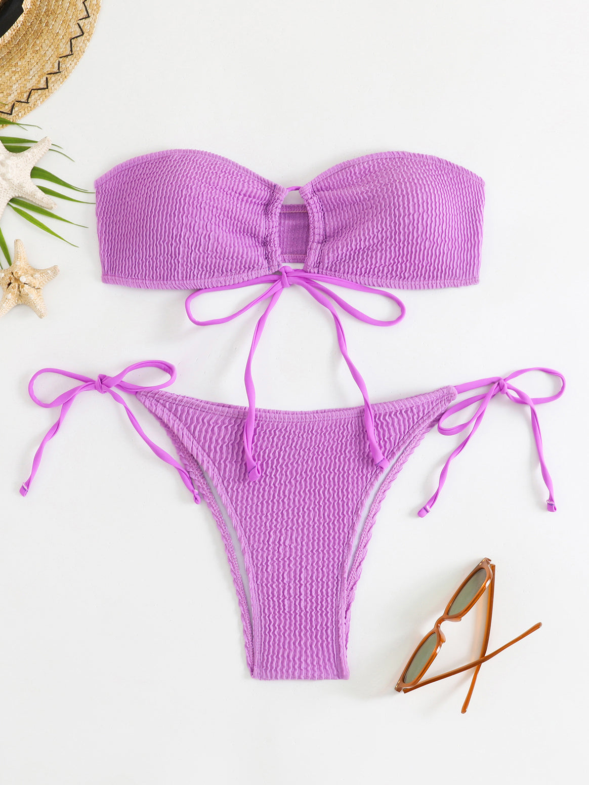Women's bandeau bikini set with Velcro closure and adjustable ties Mune Fashion