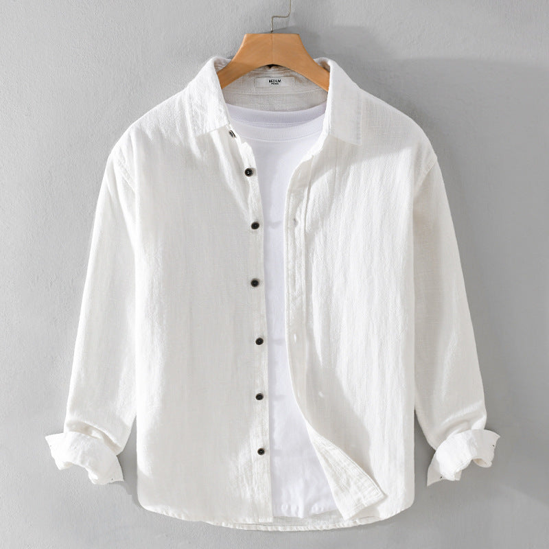 Men's Relaxed-Fit Linen Shirt with Continuous Button Placket and Shirt Collar Mune Fashion