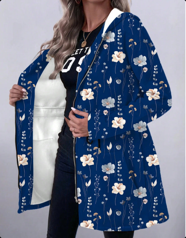 Women's Floral Print Hooded Parka with Padded Lining Mune Fashion