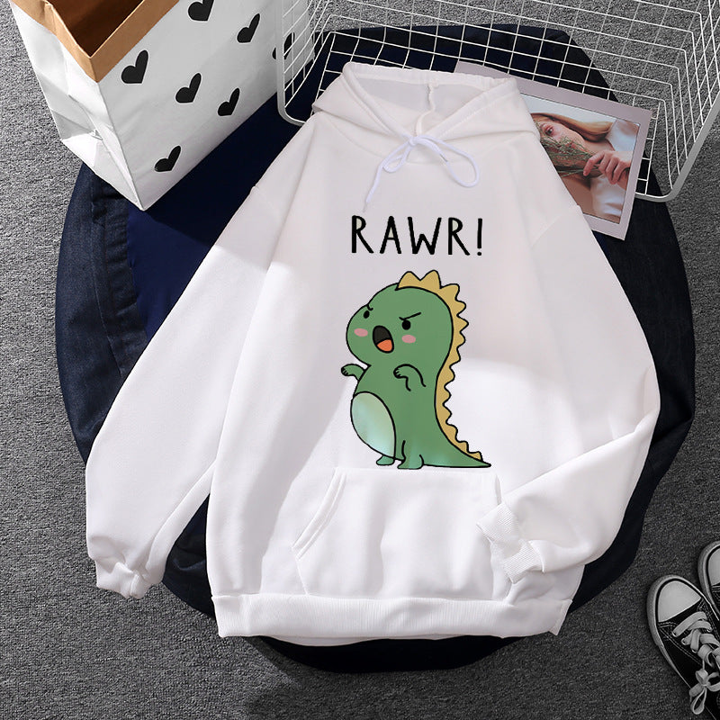 Women's oversized hoodie with kawaii dinosaur design, ribbed cuffs and kangaroo pocket Mune Fashion