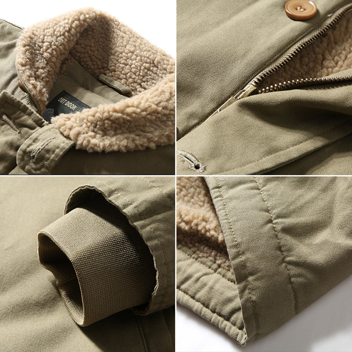 Men's Canvas Field Jacket with Teddy Collar, Button Front and Drawstring Mune Fashion