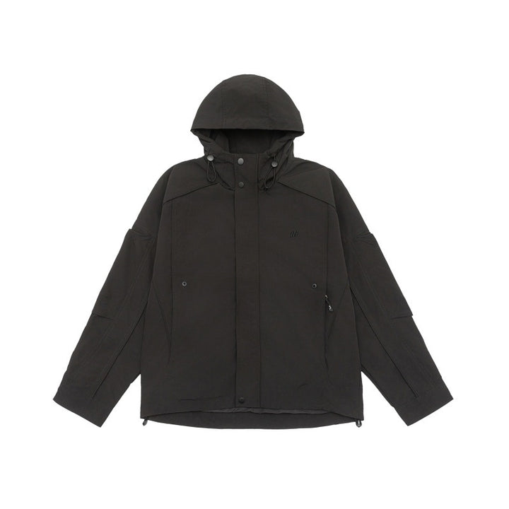 Unisex technical hooded field jacket in boxy cut with concealed front and multifunctional pockets Mune Fashion