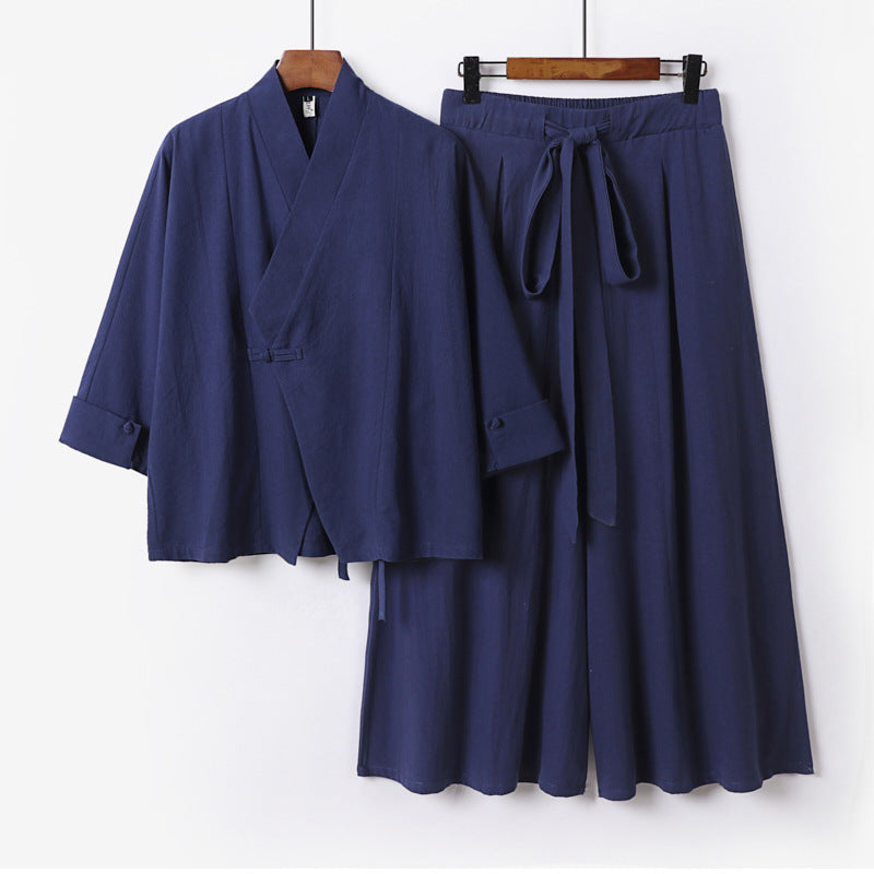 Women's Lightweight Kimono Loungewear Set with V-Neck Three-Quarter Sleeves and Wide Palazzo Pants Mune Fashion