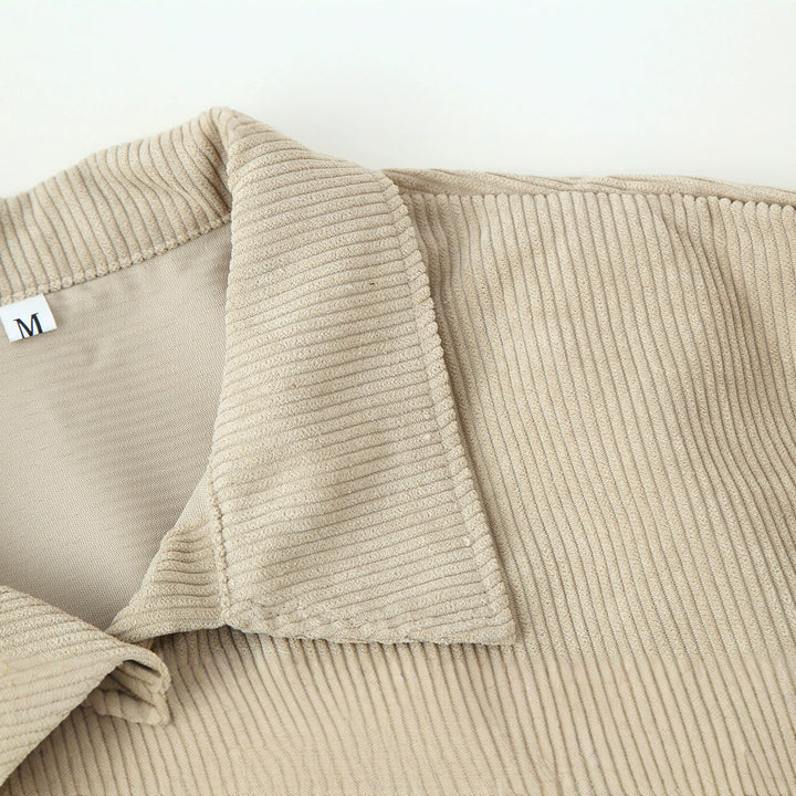 Women's Long Shirt Dress Made of Cord Rib with Continuous Button Placket, Shirt Collar, and Rounded Hem Mune Fashion