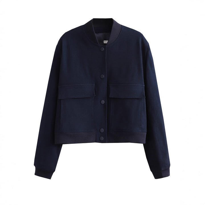Ladies Short Bomber Jacket with Large Flap Pockets and Ribbed Cuffs Mune Fashion