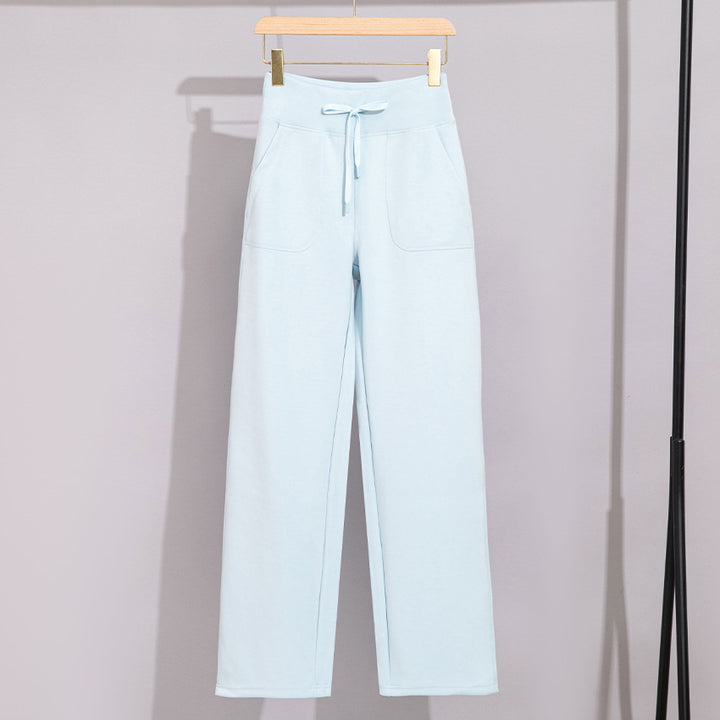 Women's Wide Cotton Terry Lounge Pants with High Waist and Drawstring Mune Fashion