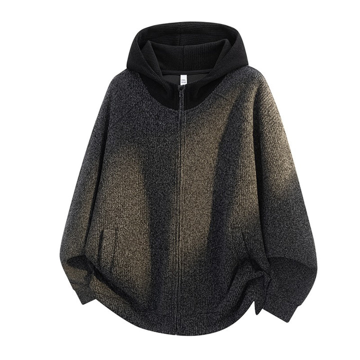 Women's Oversize Knitted Hooded Jacket with Full Zip, Contrast Hood & Ribbed Texture Mix Mune Fashion