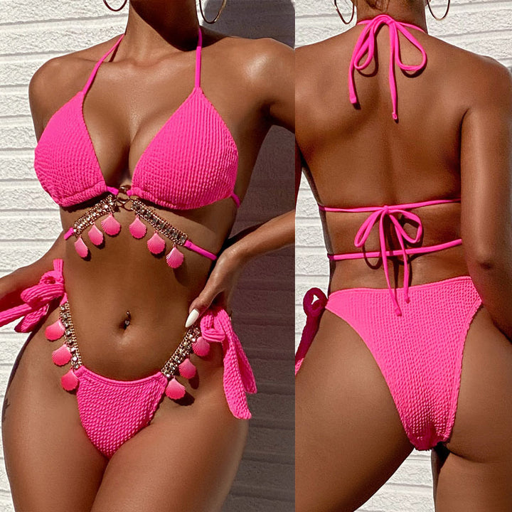 Women's triangle bikini with decorative pompons and glitter details Mune Fashion