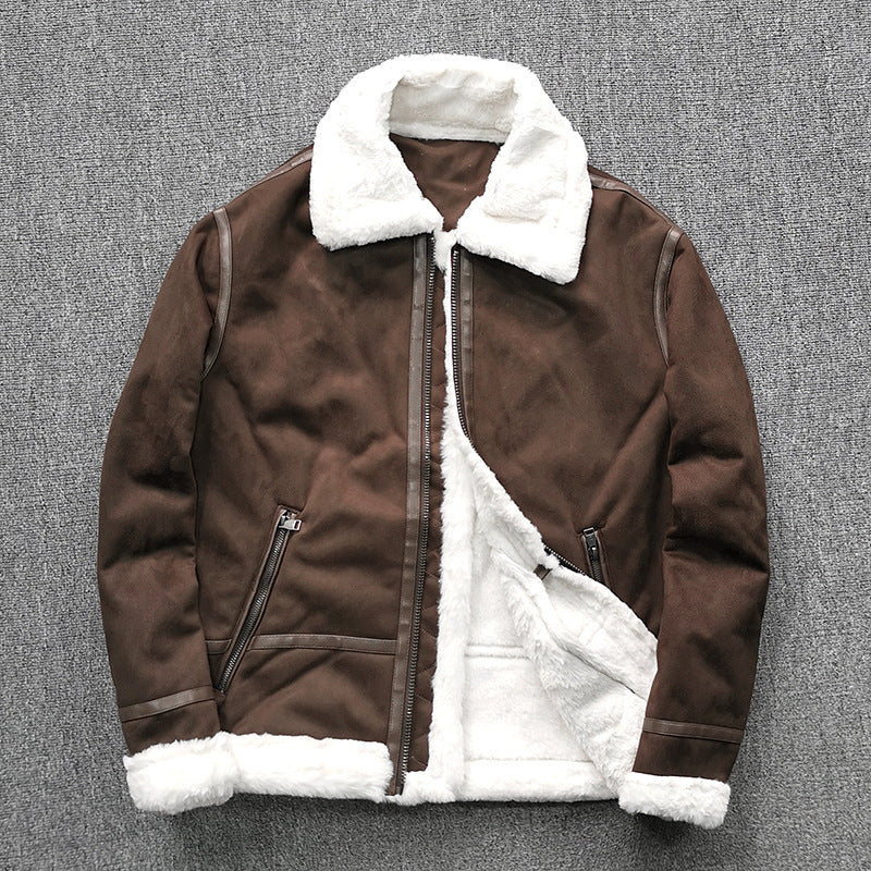 Men's padded pilot jacket made of suede leather imitation with teddy fur inner lining and zip Mune Fashion