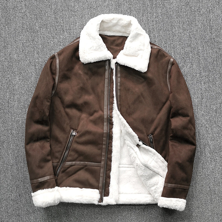 Men's padded pilot jacket made of suede leather imitation with teddy fur inner lining and zip Mune Fashion