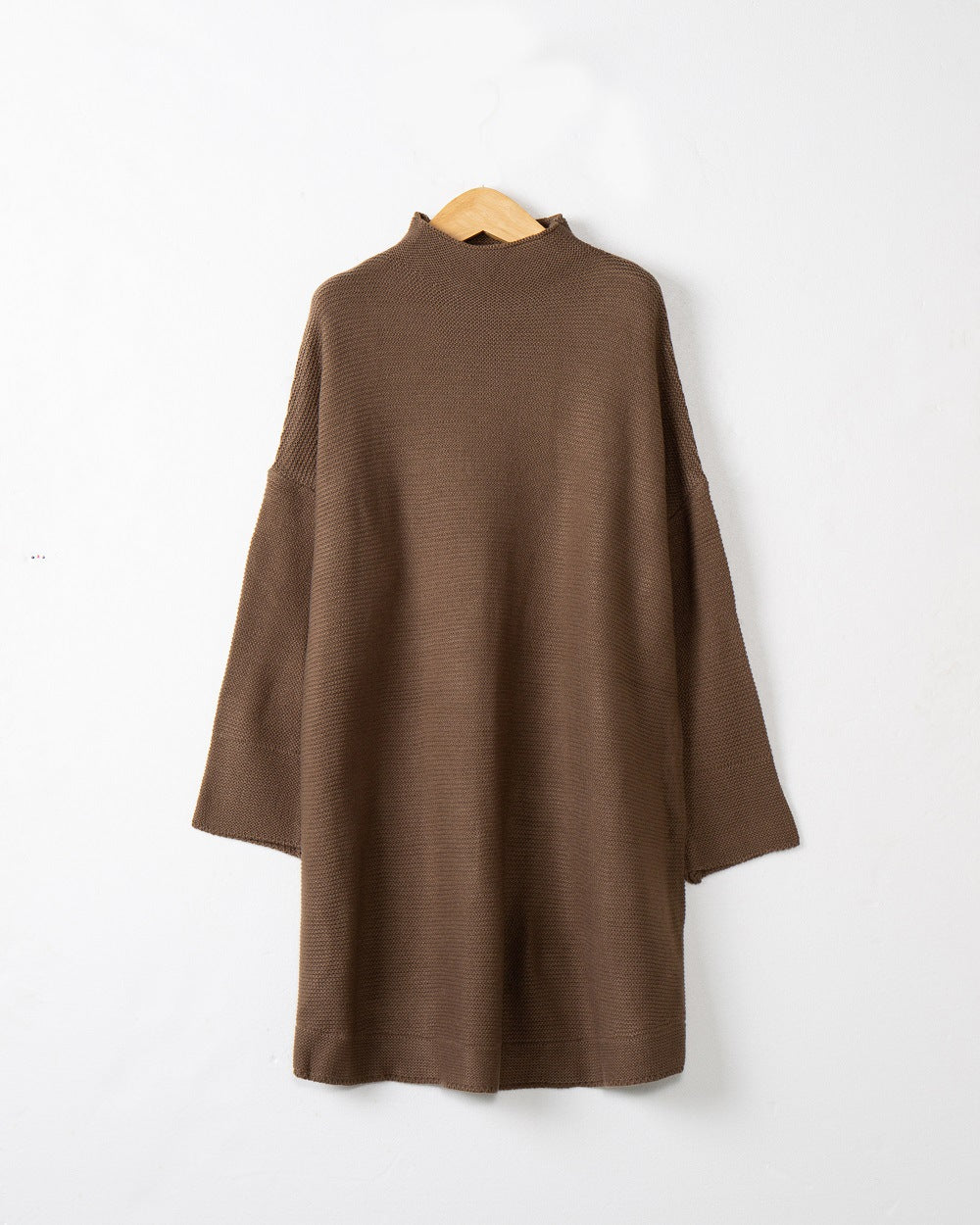 Women Oversize Knit Tunic with Short Stand-up Collar and Dropped Shoulder Mune Fashion