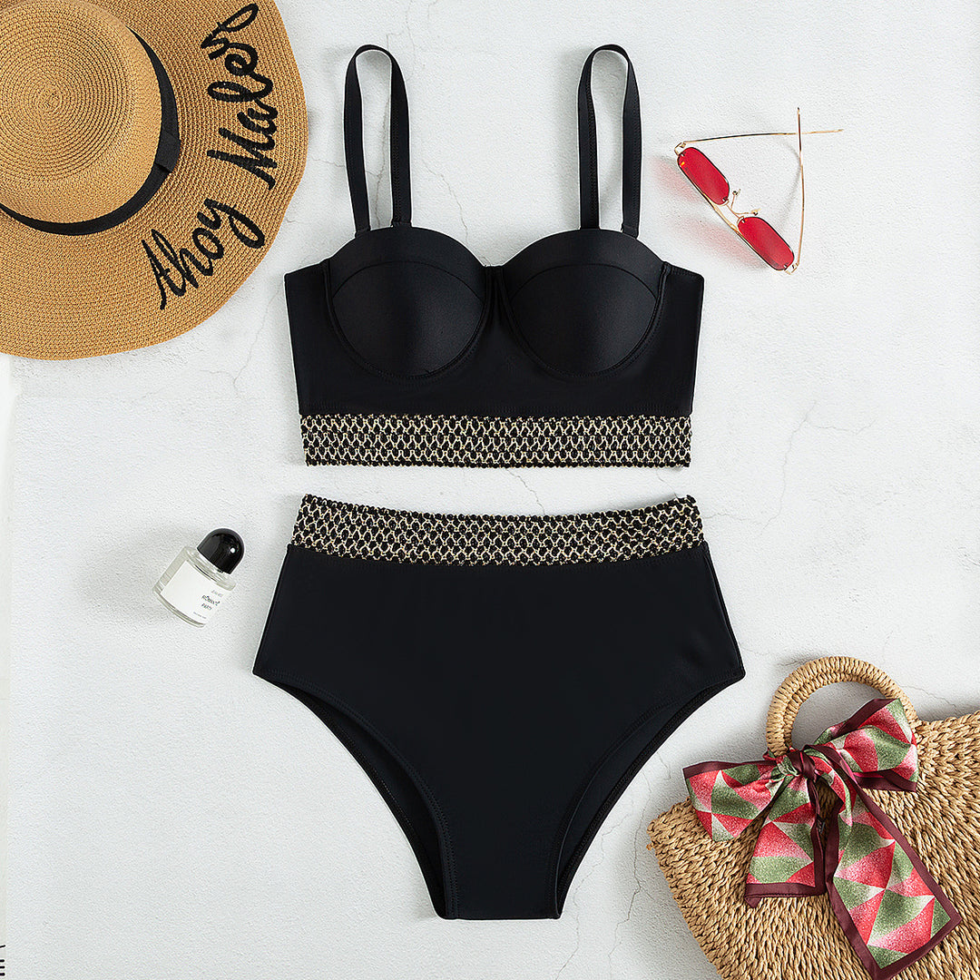 Women's High-Waisted Bikini with Elegant Bustier and Stylish Accents Mune Fashion