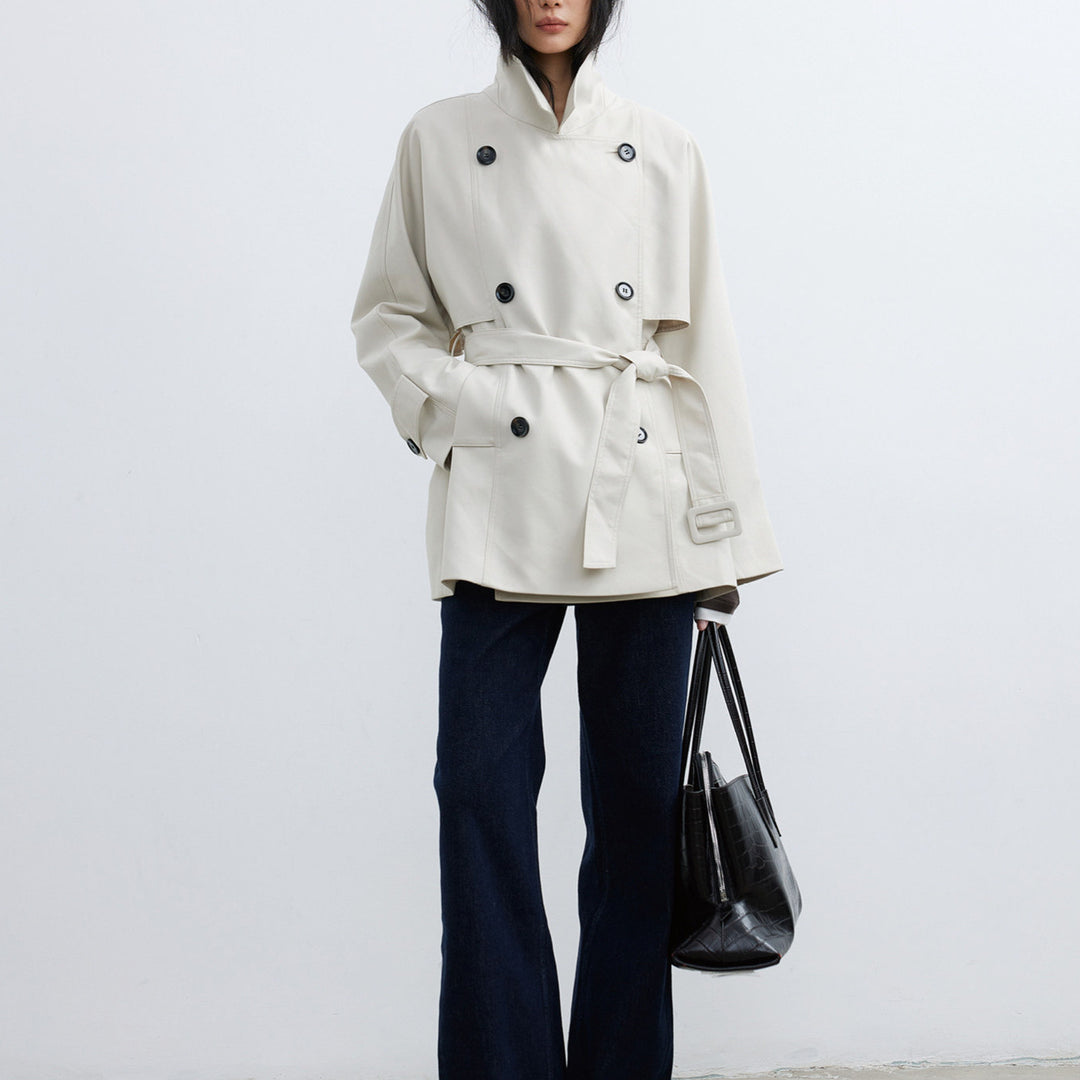 Women's Fashionable Trench Coat with Waist Belt and Large Pockets Mune Fashion