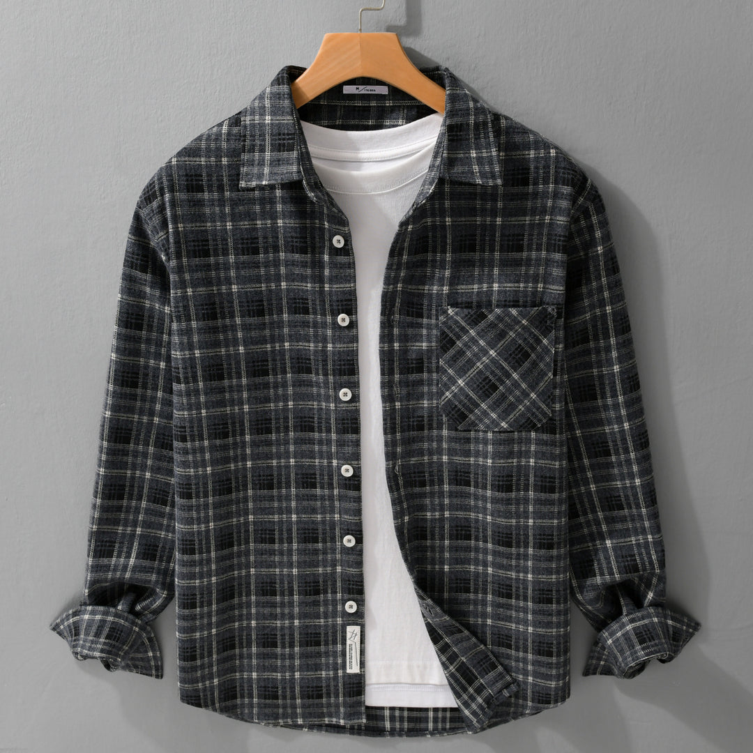 Men's Checked Flannel Overshirt with Soft Texture and Patch Chest Pocket Mune Fashion