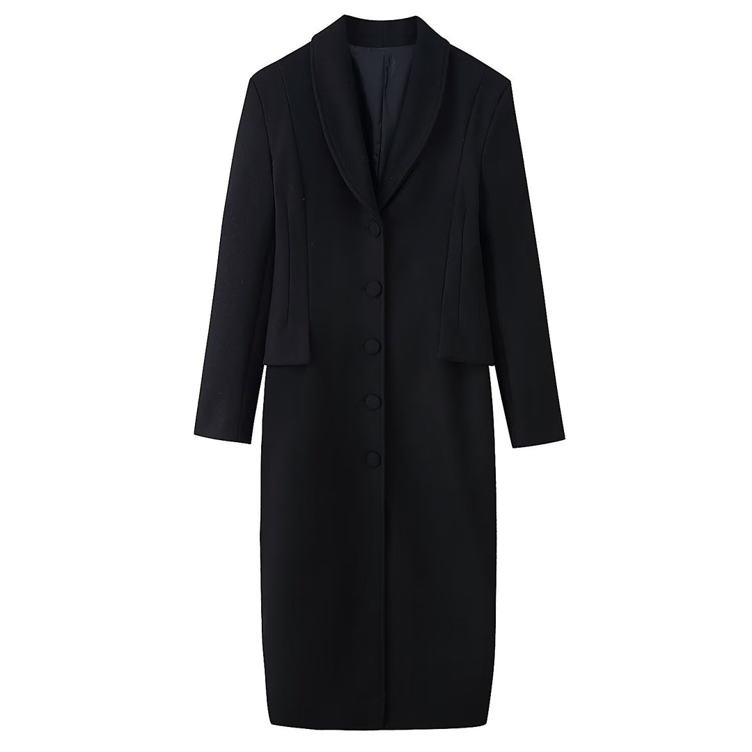 Women’s Longer Wool Blend Coat with Shawl Collar and Tailored Silhouette Mune Fashion