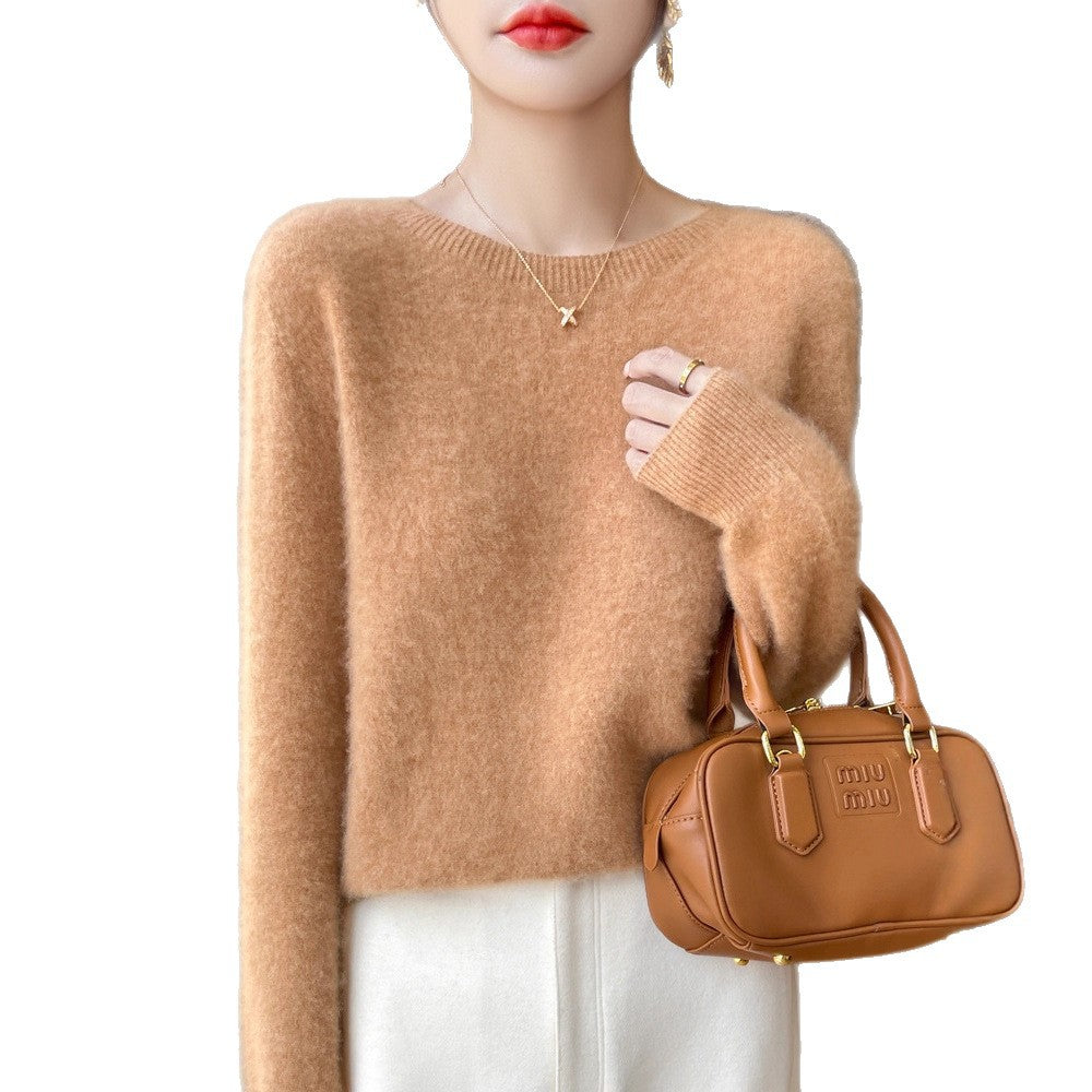Women's Soft Mohair-Effect Round Neck Sweater with Fine Ribbed Hem and Light Oversize Fit Mune Fashion