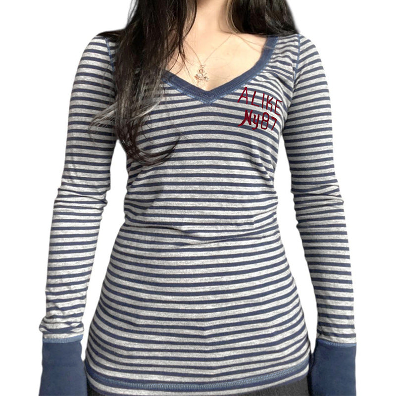 Women's striped V-neck long sleeve with tailored silhouette and extended cuffs Mune Fashion