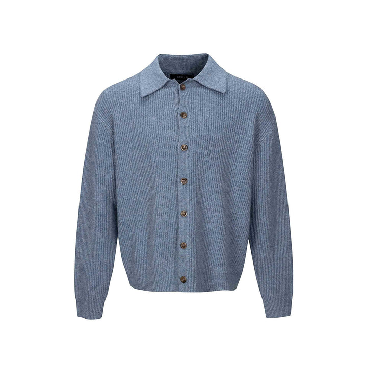 Men's Structured Knit Cardigan with Shirt Collar and Full Button Placket Mune Fashion