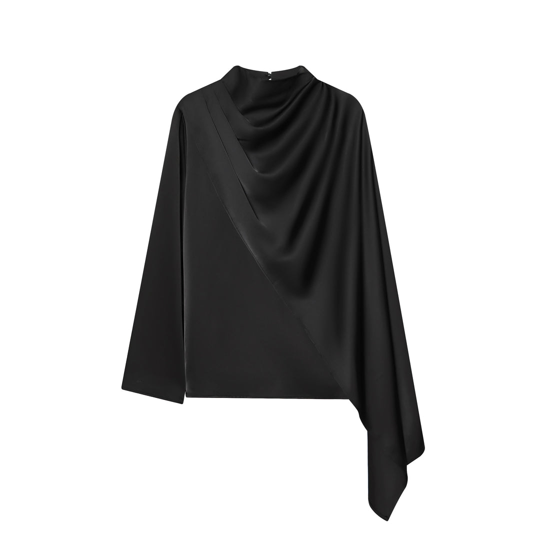Women's nan asymmetrical draped blouse with waterfall collar and one-arm ruffle Mune Fashion