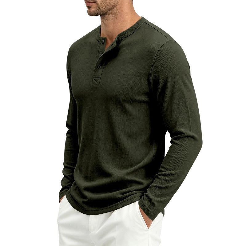 Men's Henley Long Sleeve Shirt made of soft waffle jersey with slight stretch and flat button placket Mune Fashion