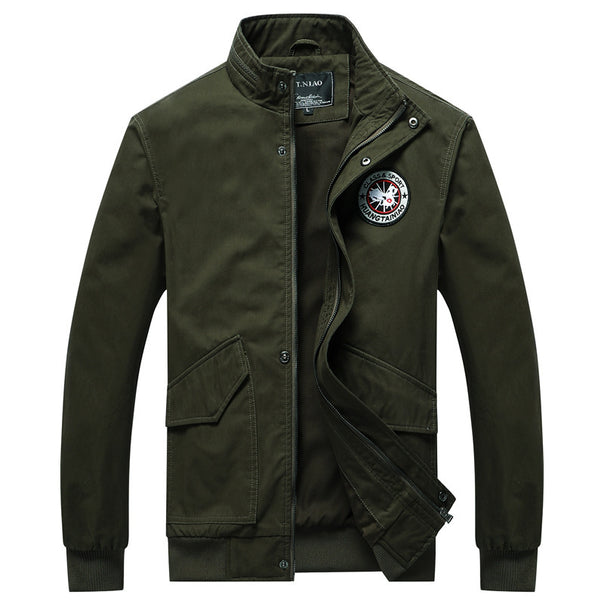 Men's Canvas Field Jacket in Bomber Style with Stand-up Collar, Flap Pockets and Elastic Cuffs Mune Fashion