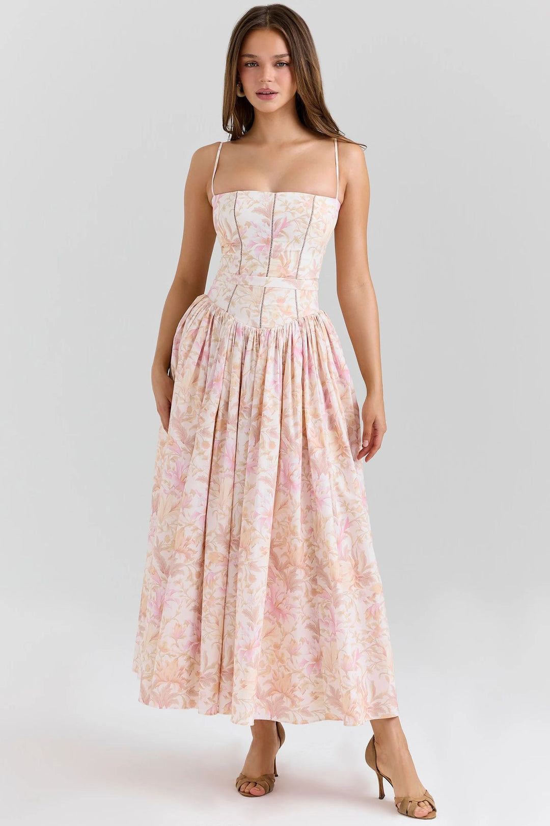 Ladies nan fitted maxi dress with corset top and fine spaghetti straps Mune Fashion