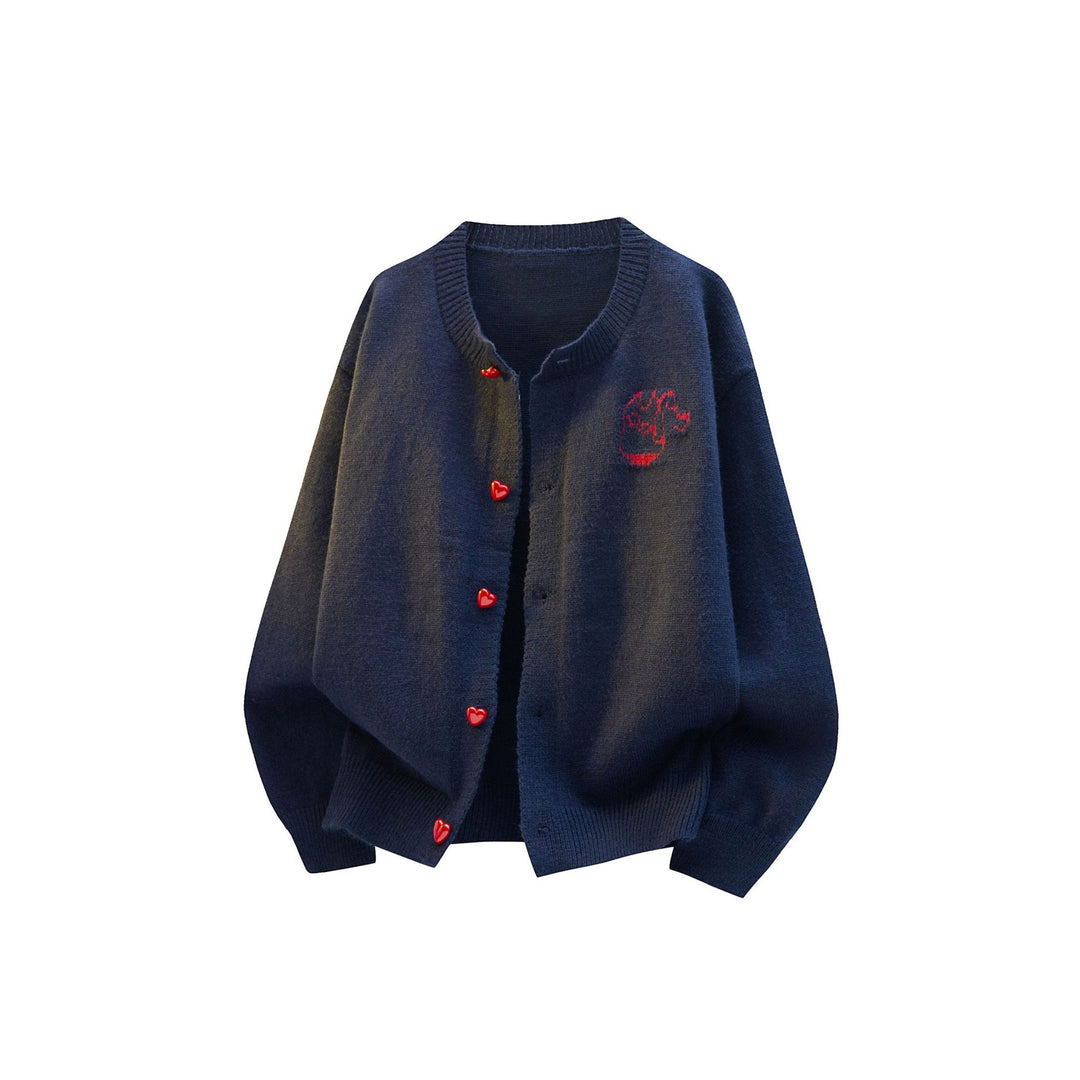 Women's Cozy Chunky Knit Cardigan with Heart Buttons Mune Fashion