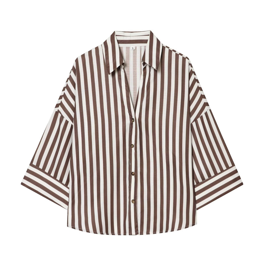 Women's relaxed oversized shirt blouse with wide collar and three-quarter sleeves Mune Fashion
