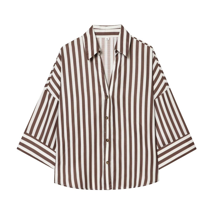 Women's relaxed oversized shirt blouse with wide collar and three-quarter sleeves Mune Fashion