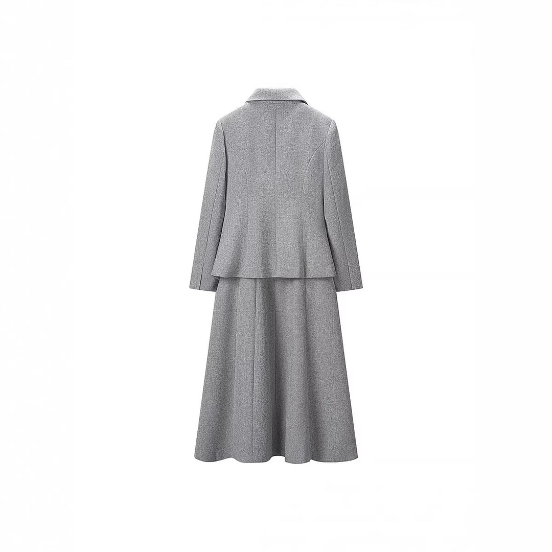 Women's Two-Piece Boucle Set Tailored Peplum Blazer and A-Line Midi Skirt Mune Fashion