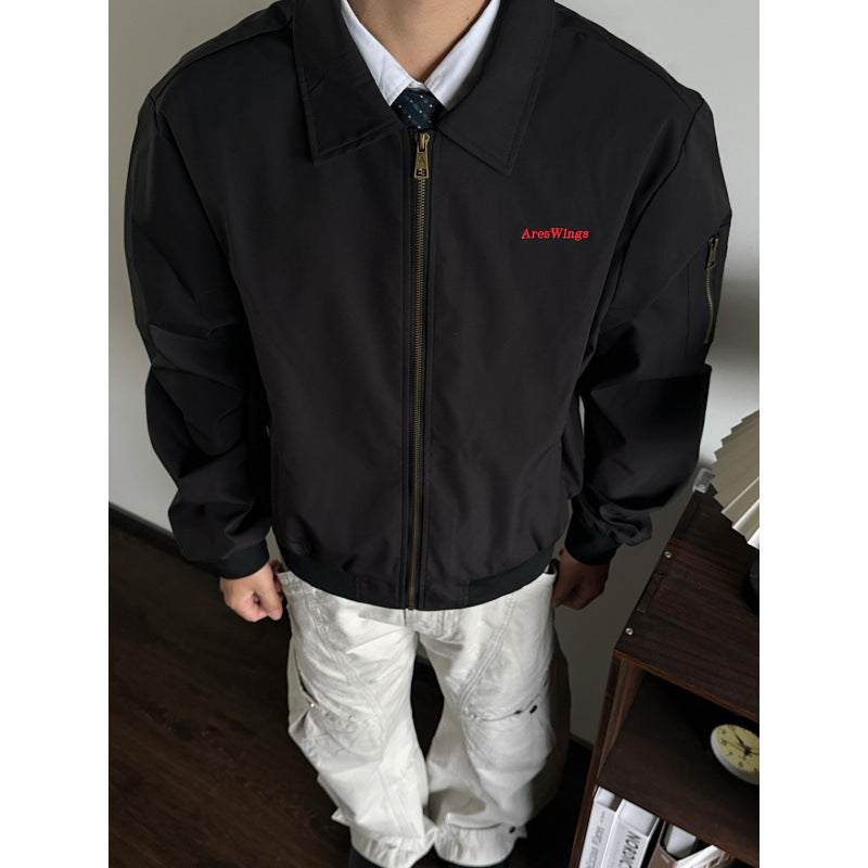 Men's Lightweight Bomber Jacket with Shirt Collar, Arm Pocket, and Elastic Hem Mune Fashion