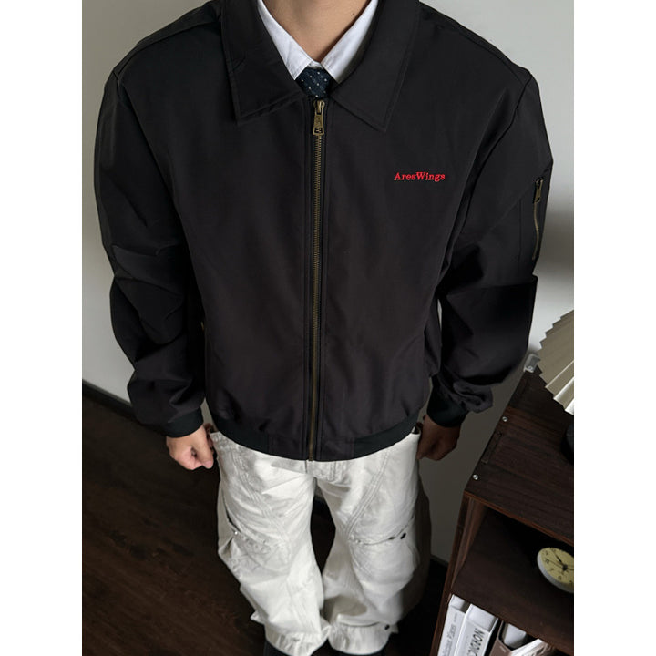 Men's Lightweight Bomber Jacket with Shirt Collar, Arm Pocket, and Elastic Hem Mune Fashion