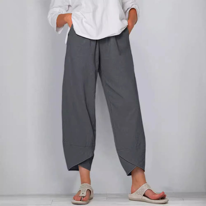 Women's wide-cut linen pants with tulip hem and elastic waistband Mune Fashion