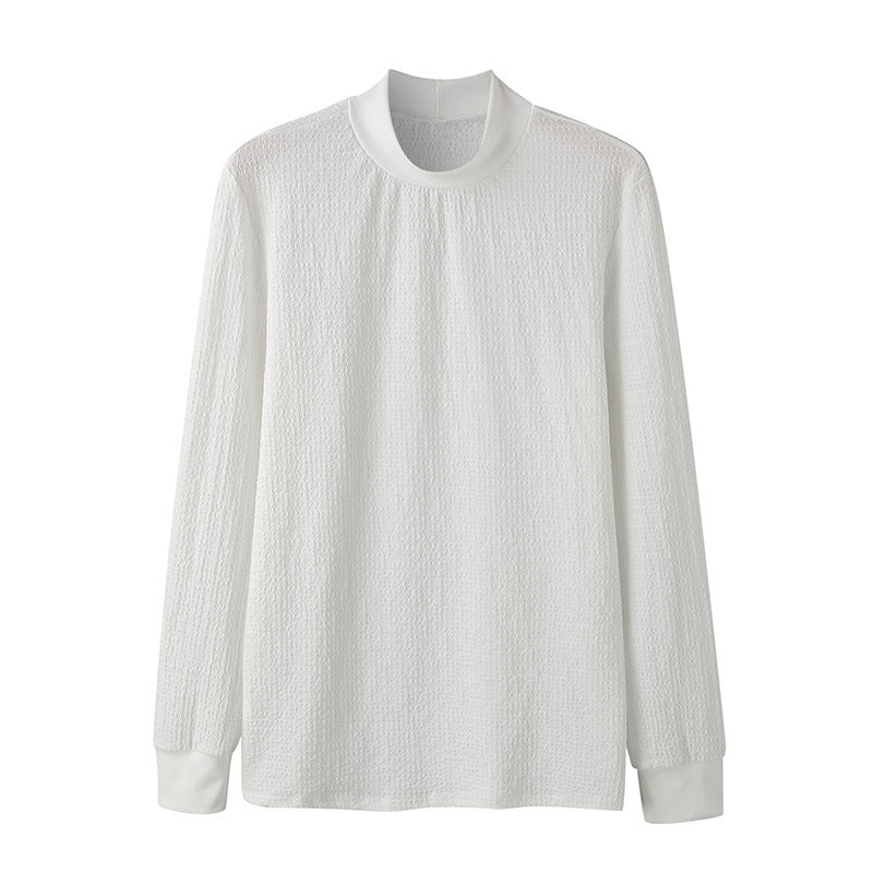 Unisex nano textured waffle knit pullover with slim stand-up collar and ribbed cuffs Mune Fashion