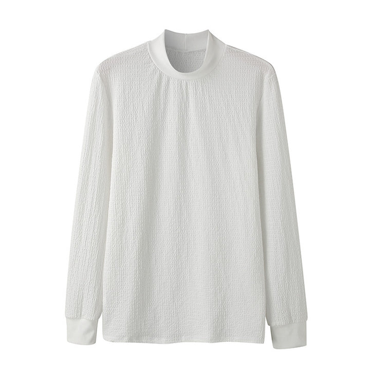 Unisex nano textured waffle knit pullover with slim stand-up collar and ribbed cuffs Mune Fashion
