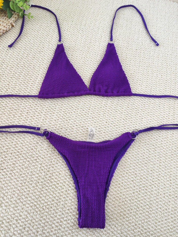 Women's triangle bikini with textured fabric and elegant ring embellishments Mune Fashion