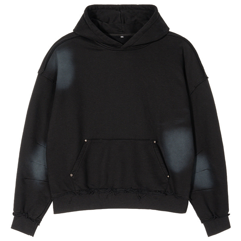 Unisex Oversized Hoodie with Frayed Hem, Kangaroo Pocket and Washed Bleach Effect Mune Fashion