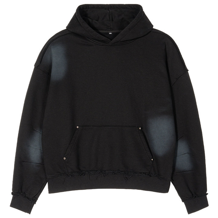 Unisex Oversized Hoodie with Frayed Hem, Kangaroo Pocket and Washed Bleach Effect Mune Fashion