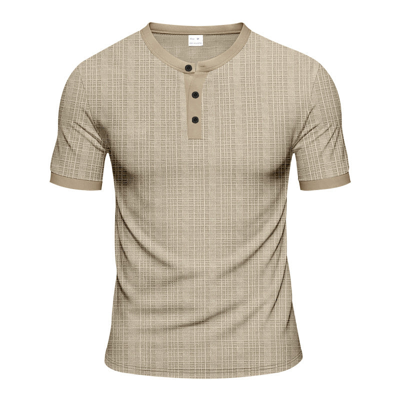 Men's nano band collar henley with fine mesh structure and slim fit Mune Fashion