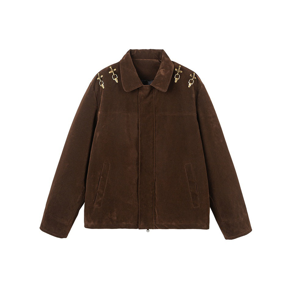 Men's short blouson made of velour optic with decorative metal fasteners on the shoulders Mune Fashion