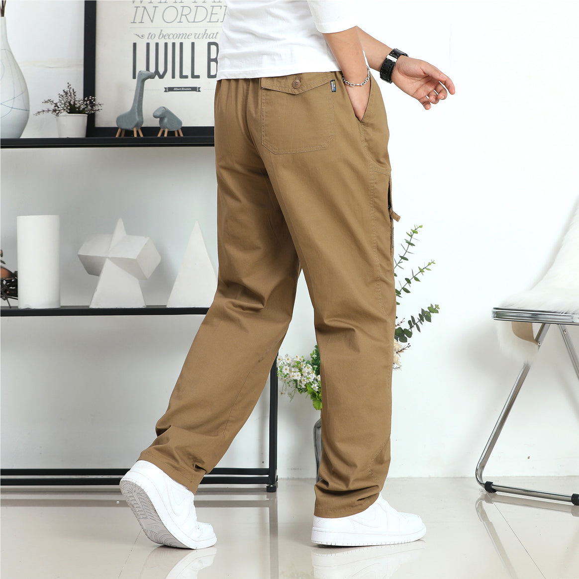 Men's Wide Utility Cargo Pants with Elastic Waistband, Side Zipper Pocket & Pre-Shaped Knee Inserts Mune Fashion