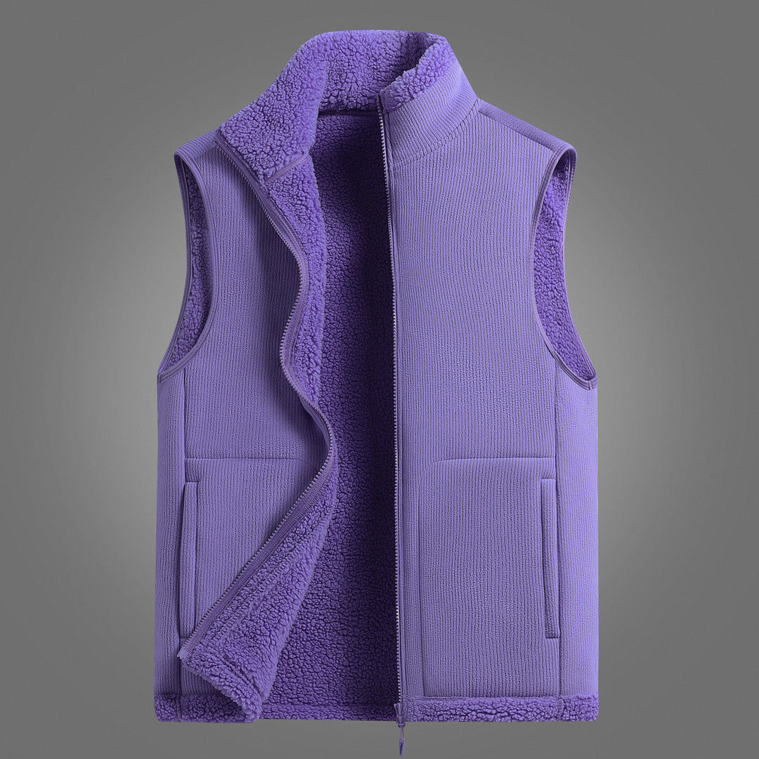Unisex Sleeveless Fleece Vest with Teddy Lining Ribbed Structure and Stand-Up Collar Mune Fashion